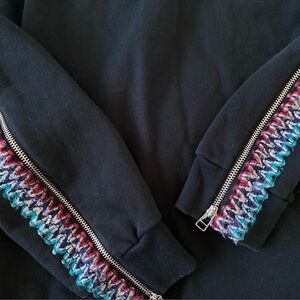 D'zzit New Fleece Black Hoodie Sweatshirt With Colorful Zipper Accents Size M